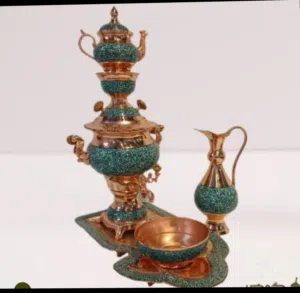 طقم من الحرف اليدوية الايرانية فن التطعيم بالفيروز   Iranian Turquoise laid with copper set