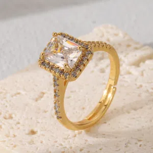 Princess Cut Synthetic Zircon Open Ring