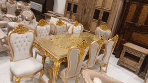 طاوله سفره 8 كراسي مصري حفر يدوي خشب زان كامل الله يبارك لصاحب نصيب