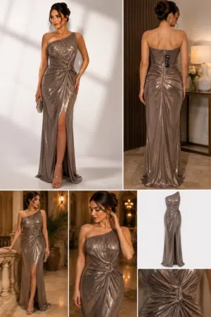 Bronze Elegance – One Shoulder Evening Dress