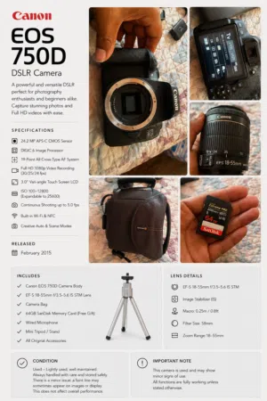 Canon EOS 750D DSLR Camera + Accessories – Excellent Condition