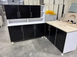 كاونتر خشب MDF ارضي وملحق قياس متر ونص وسنك متر و20 مرمر