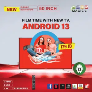 شاشة ماجيك 50 بوصة سمارت فل اندرويد 14 أحدث اصدار 4k ميوزك سيستم بلوتوث أوامر صوتية كفاله لمدة عام