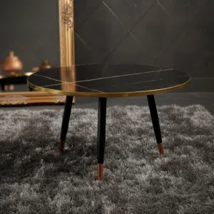 طاولة قهوة دائرية فاخرة بسطح رخامي أسود وحواف ذهبية - RDT 403 - 4 L