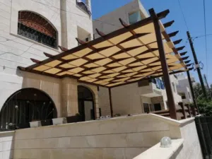 مظلات براجولات حديد مع شوادر اشرعة ..