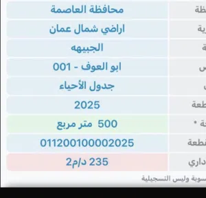 ارض للبيع في الجبيهه شارع الاردن ابو العوف بسعر لقطه 120 الف