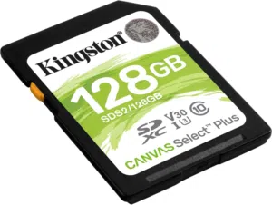 كرت ذاكرة لكميرات التصوير Kingston 128 GB Canvas Select Plus SD Memory Card, Black