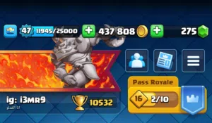 حساب كلاش رويال للبيع 10500 كأس لفل 47 للبيع مع كلان او قبيلة