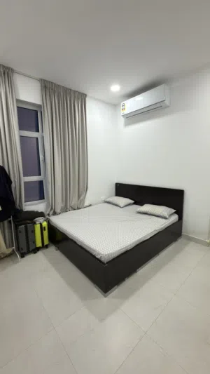 King size bed with side tables and mattress