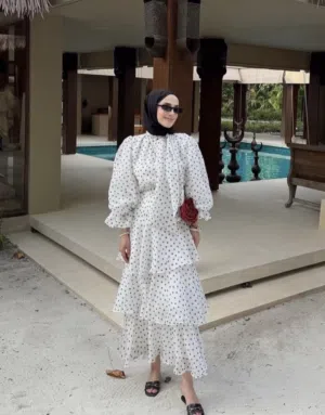 فستان polka dot تركي لون اسود