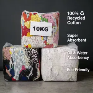 Mixed Cotton Cleaning Rags – 100% Cotton Cut T‐Shirt Wipers – Best for Workshops & Garages