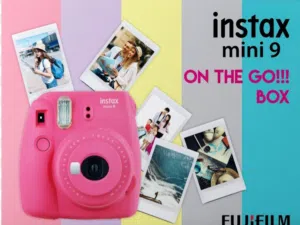 Fujifilm Instax Mini 9, Camera. flamingo pink with Vintage Rose Design Camera Case