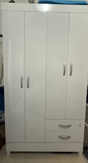 White 4-door wardrobe with two drawers - great condition