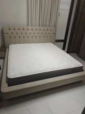 king size bed,with 2 side tables, mattress and protective cover