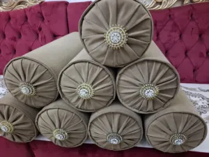 مساند جلسة 8 قطع نشاف الربيع المضغوط قماش معالج لون بني وبروش ذهبي