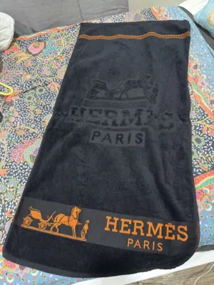 Authentic Hermès Paris Beach Towel - Black & Orange Logo
