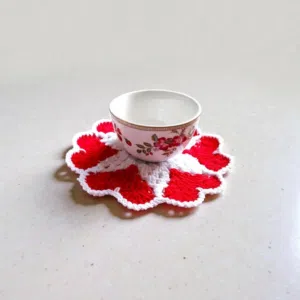 Handmade crochet valentine heart table set coasters and placemats for cups and plates