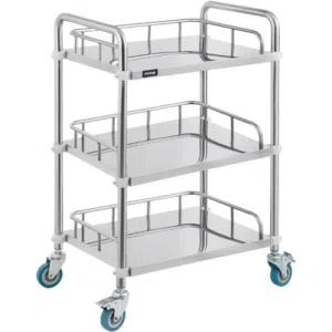 عربة طبية ستانلس ستيل 3 طبقات للعيادات مع عجلات ومكابح – 35×45 سم stainless steel medical trolley