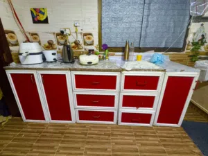 Kitchen Cabinet with Red Doors — Slim Storage Unit