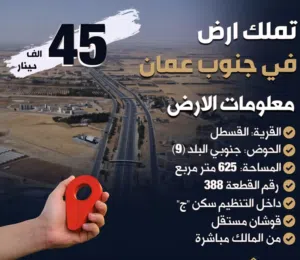 625 متر  بالقسطل بحوض  9 شمال غرب جسر المطار والسعر مغري ومن المالك مباشره  منظمه سكن وواصل خدمات