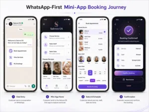 نوفر نظام حجز ذكي يعمل مباشرة عبر واتساب مع Mini App احترافي يساعد العملاء يحجزون المواعيد بسهولة خل