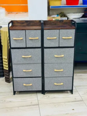 خزانة أدراج عصرية بتصميم صناعي أنيق قماش متين بلون رمادي أنيق هيكل حديد قوي وثابت