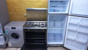 بكج ثلاجه نوع كريازي 20 قدم موفر تبريد هوا اكسسورات كامله مع غاز 5 عيون نوع فرش قياس 80 سانتي غساله