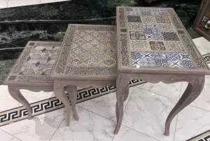 3 طاولات متداخله من الخشب الزان