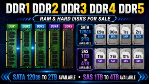 Ram DDR1 DDR2 DDR3 DDR4 DDR5 Hard disk Sata 500gb-2TB sas 1TB-4TB