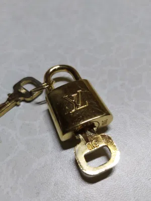 LOUIS VUITTON PadLock Lock & Key Brass Gold Authentic