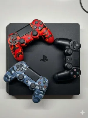 2 Sony PS4 slim 1TB with 4 custom controllers and 1 original controller