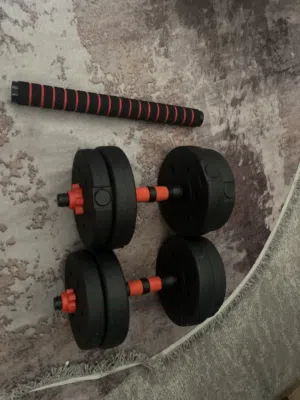 اثقال بي حالة الوكالة بار مع اوزان 15 kg مع عصا شابك بناتهم