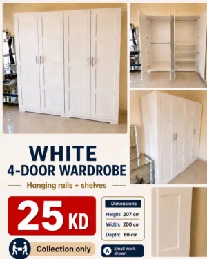 Custom White 4-Door Wardrobe – 2m Wide