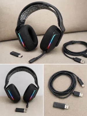 سماعةlogitech G733 الأصلية للبيع سماعة لاسلكية مميزة مخصصة للألعاب صوت قوي وواضح مع إضاءة RGB ومايك