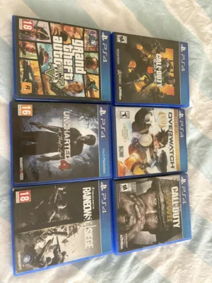 مجموعة ألعاب بلايستيشن 4 (PS4) عدد 6 سيديات بحالة ممتازة، جميعها نظيفة وتعمل بدون أي مشاكل
