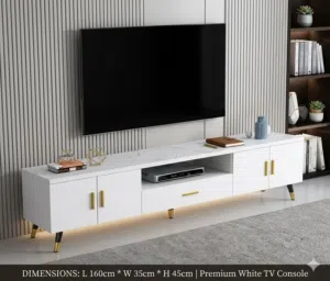 طاولة تلفاز أنيقة باللون الأبيض