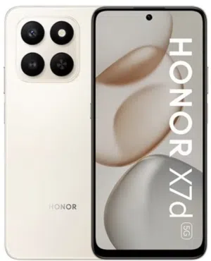 هاتف Honor X7d 5G.  البطارية: تأتي بسعة ضخمة تبلغ 6500 مللي أمبير مع دعم الشحن السريع. الكاميرا: