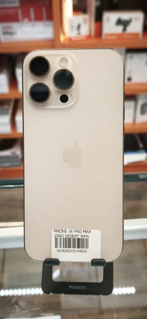 IPhone 16 pro max بطارية: 94+98% متوفر لون ابيض ولون صحراوي تخزين:256g وكالة الوكالة بسعر الحرررق