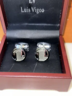 Classic Black & Silver Grid Cufflinks