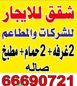 شقة للشركات والمطاعم للايجار 3غرف 2حمام مطبخ وصاله ويوجد 2غرفه 2حمام مطبخ وصاله مساحات كبيره