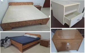 Wooden Bed King Size with orthopedic mattresses and one side table set (King size cot, mattresses)