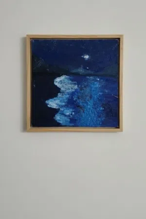 لوحة أكريلك معاصرة رسم يدوي بإطار خسبي.. امواج سحرية