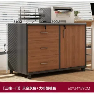 خزانة مكتبية بعجلات مكونة من دفة جانبية و 3 جرارات و مفاتيح للحفاظ على الخصوصية.