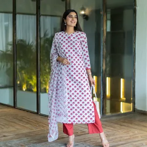 Red and white stitched 3 piece Indian dress