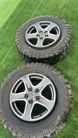 For sale: 2 original Jeep Rubicon JL 17-inch wheels with tires.