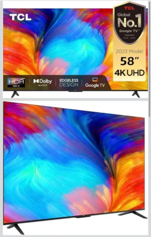 تلفزيون TCL 58 بوصة 4K UHD Google 2023 TV – بحالة ممتازة جداً