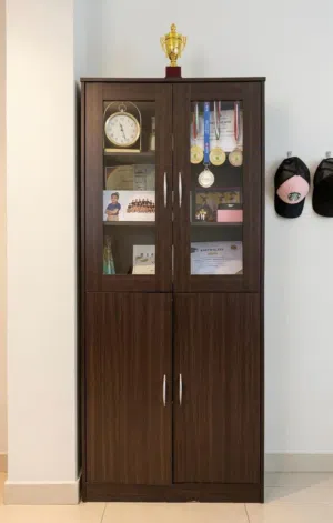 Premium Wooden Display Cupboard / Bookshelf with Glass Doors – Excellent Condition