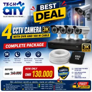 4 CCTV Cameras 3K + DVR + 1TB SSD + 100M Cable Complete Security Package