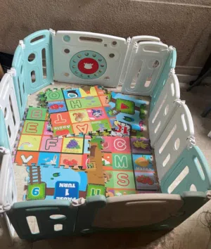 Baby Playpen, 16-Panel Foldable Kids Safety Activity Center Playard w/Locking Gate, Non-Slip Rubber