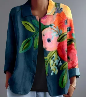 جاكيت أزرق بتصميم انيق وعصري بالورود